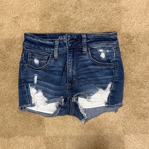 American Eagle Outfitters Blue Distressed High-Rise Denim Shorts